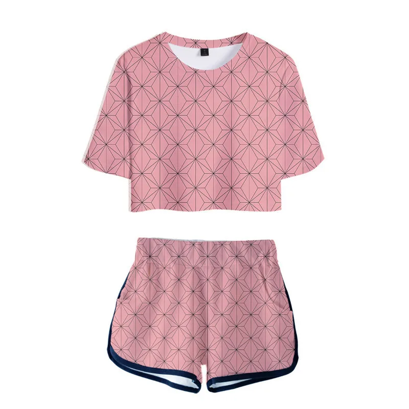 

Demon Slayer Kimetsu no Yaiba Costume Women Top Shorts Sport Suits Kamado Nezuko Running Shorts Shirt Girls Set Cosplay