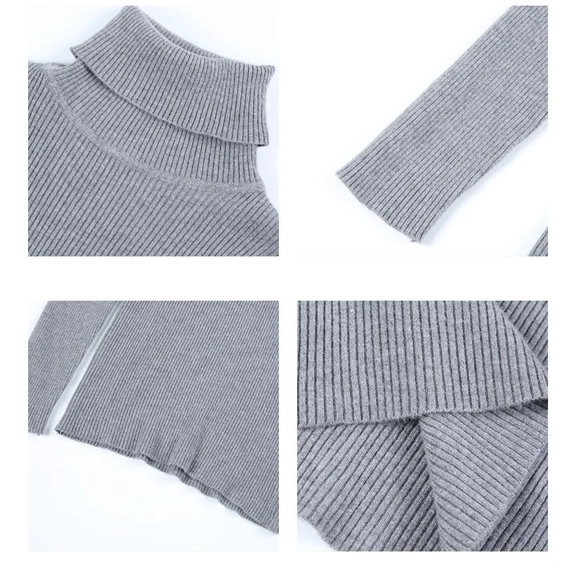 Женский вязаный свитер с высоким воротником пуловер длинным рукавом черный