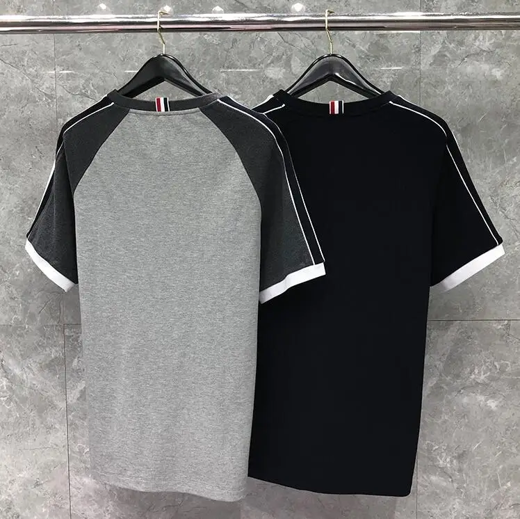 

Fashion TB 2021 THOM Brand T Shirts Men Women Casual Slim Fit Cotton T-shirt Summer Short Sleeve Stirped Contrast Color Clothing