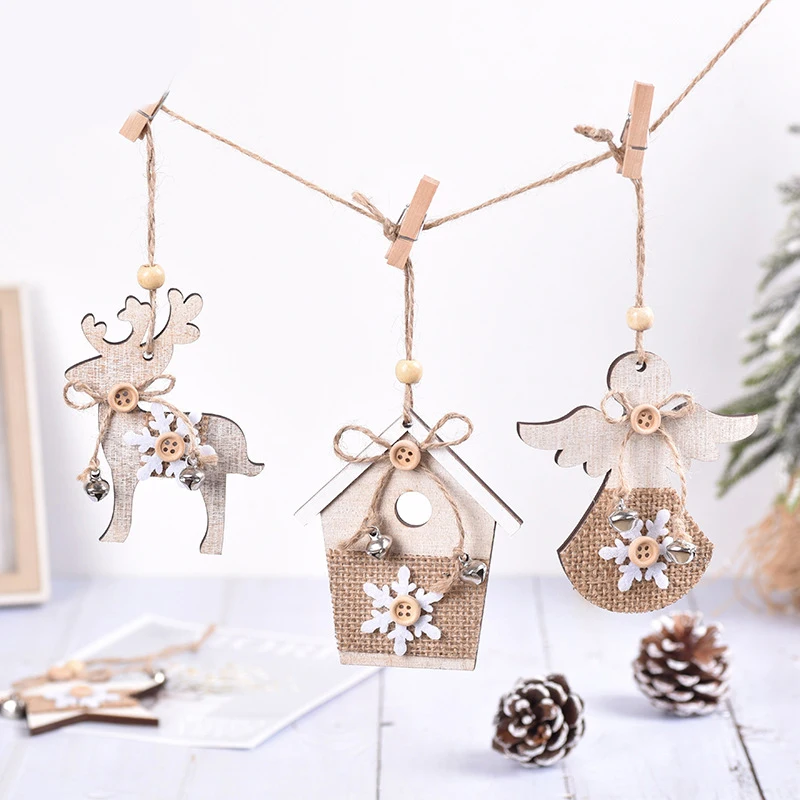 

1Pc Christmas Snowflakes Wooden Pendants Xmas Tree Ornaments Home Hanging Decor Christmas Decorations for Home Navidad 2022