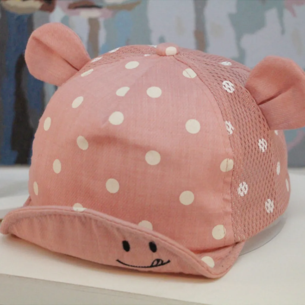 Детская сетчатая бейсболка в горошек со смайликом шапка для маленьких мальчиков