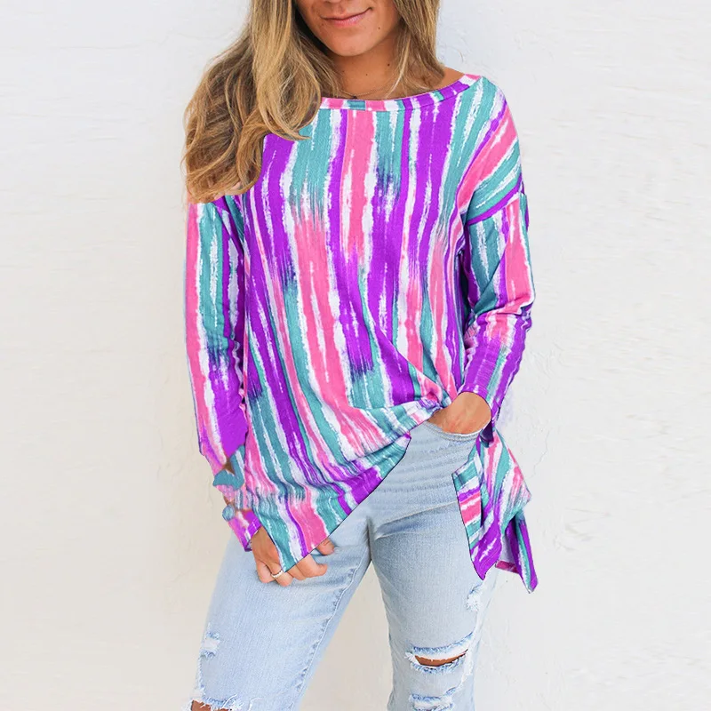 

Women's fashion 2021 new fresh and sweet tops hot sale hot style loose striped t-shirt long-sleeved t-shirt women