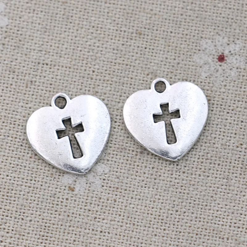 

20PCS Antique Silver Plated Cross Heart Charm Pendants for Jewelry Making Bracelet DIY Accessories 17mm
