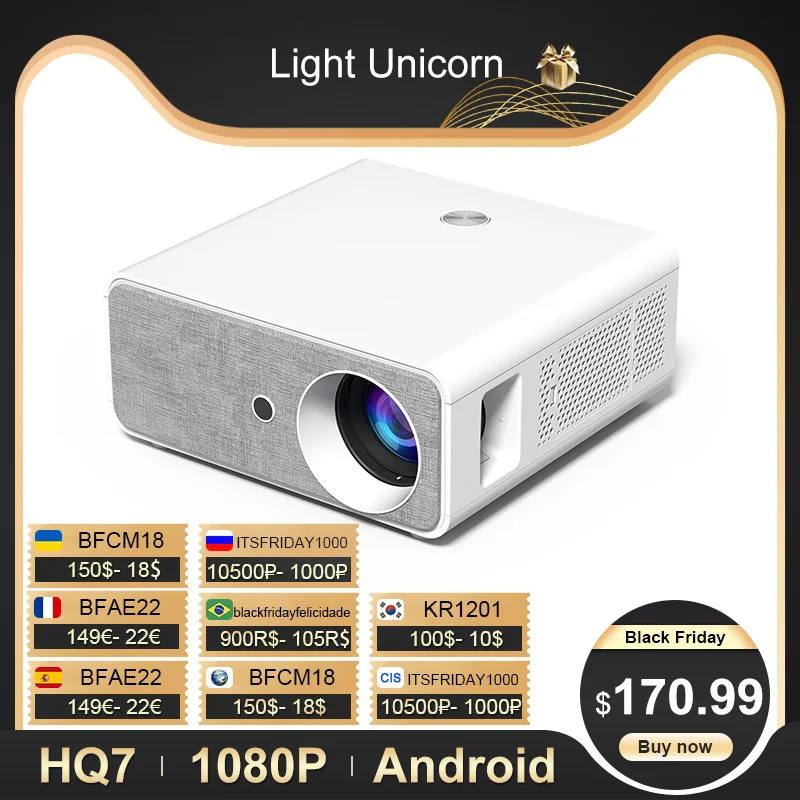 Light Unicorn HQ7 LED Home Cinema 1080P Video Projector Full HD 7000 Lumens Wifi Bluetooth( Android Optional ) LCD Movie Beamer |
