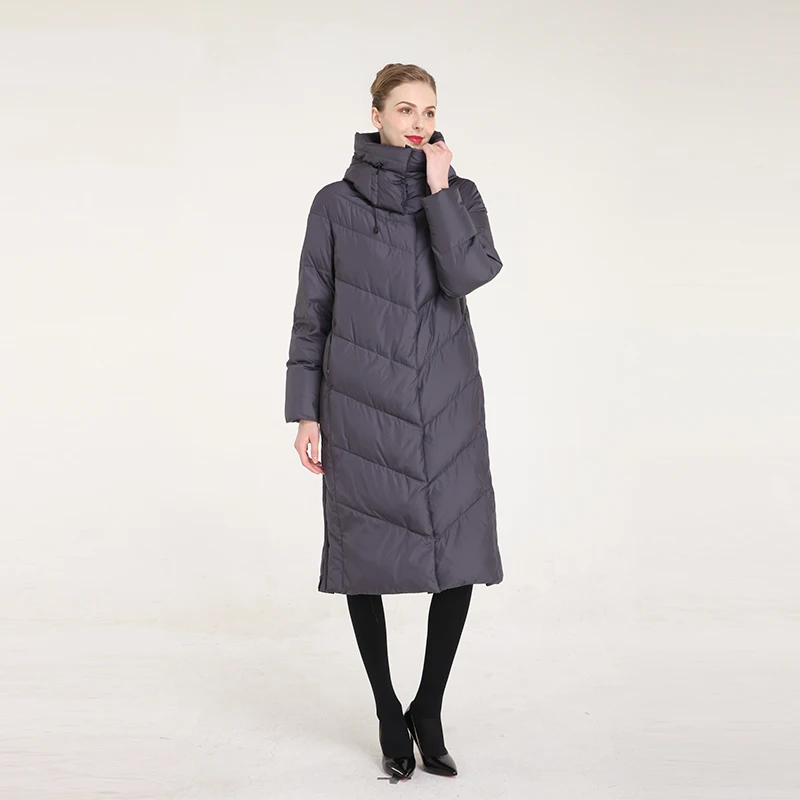 Женская однотонная куртка BURELLA длинная хлопковая с высоким воротником