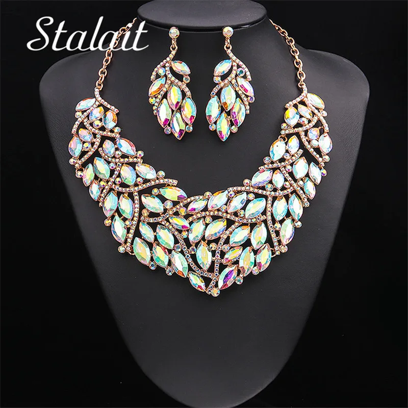 Модный красный синий лист кристалл геометрические металлические ожерелья