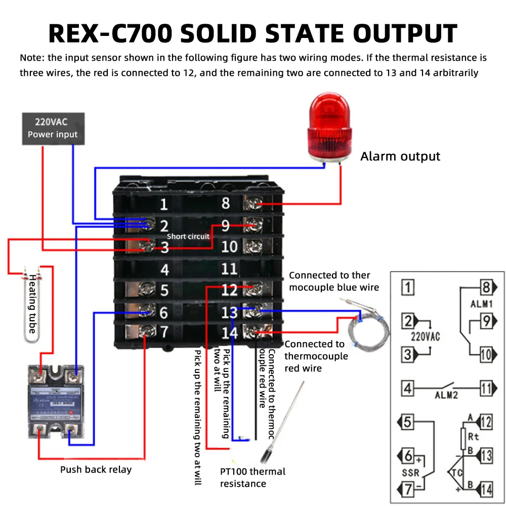 REXC-700 Temperature Controller Digital PID REX SSR Output+K Thermocouple Probe + SSR40DA 40A Heat Sink | Инструменты