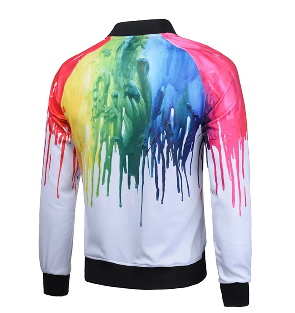 

Individuality New Color Splash Painting Collarless Jacket Harajuku Spring/Autumn Jacket Zipper Casual Mens Fashion Zip Up Coat