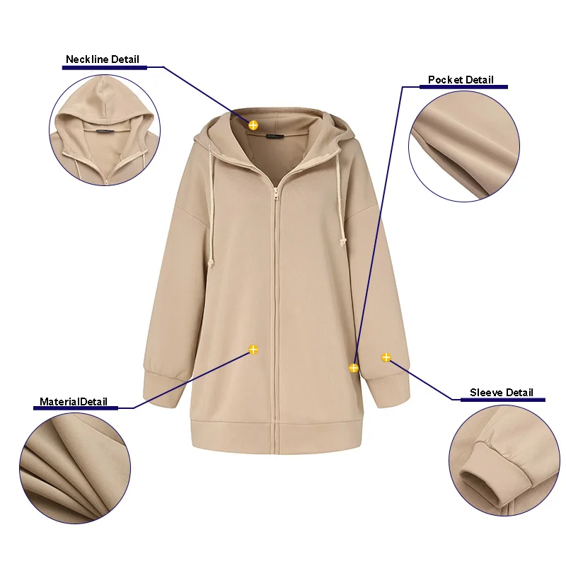 

Oversized Zip-up Drawstring Baggy Hoodie ZANZEA Women Winter Warm Hooded Long Sleeve Sweatshirt Solid Vintage Coat Casual Jacket