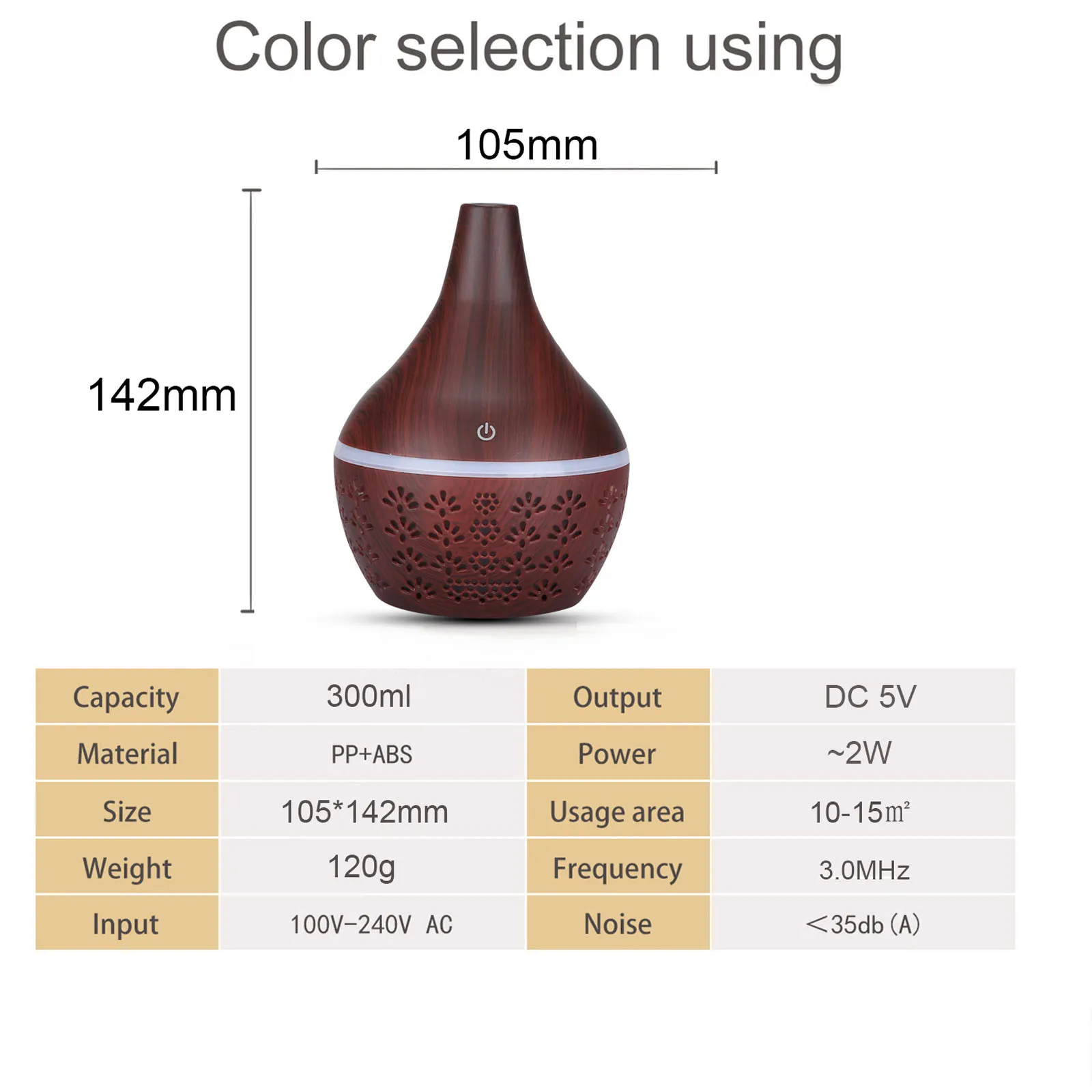 

Ultrasonic Air Humidifier Wood Grain Aroma Diffuser Led Color Light Conversion Aroma Oil Humidifier Air Purifier 7 Colors