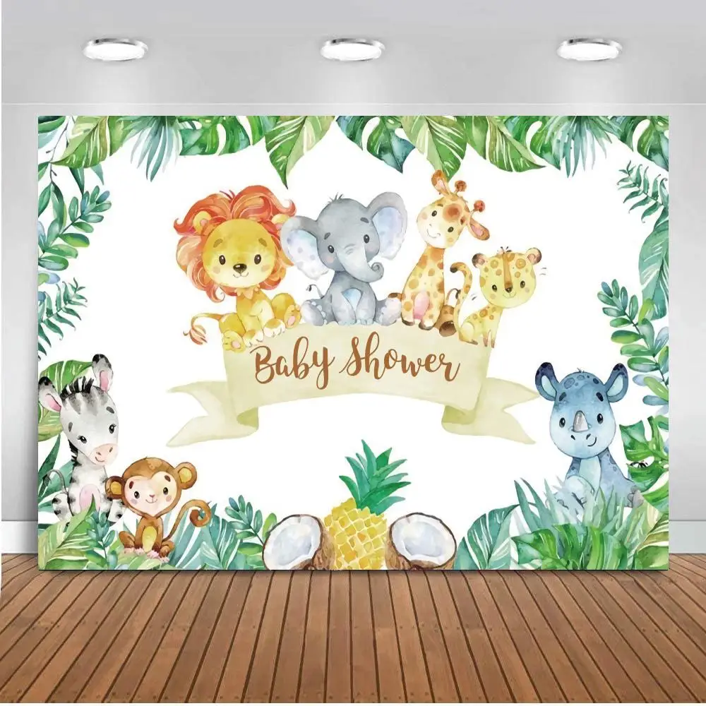 

Jungle Green Forest Happy Birthday Background Photography Woodland Safari Animals Party Backdrop Newborn Baby Shower Photo Shoot