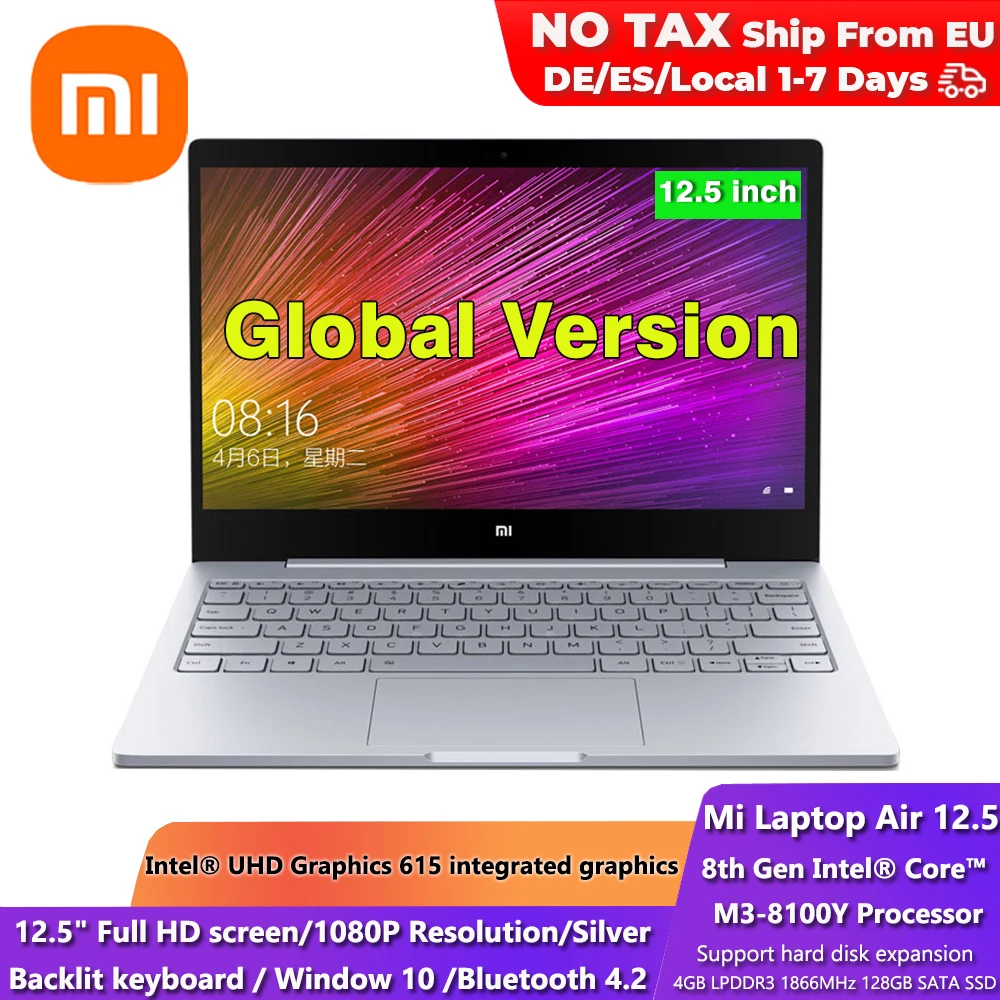 Ноутбук Xiaomi Air 12 5 ''Intel Core M3 8100Y двухъядерный ноутбук 4 Гб оперативной памяти 128 SSD