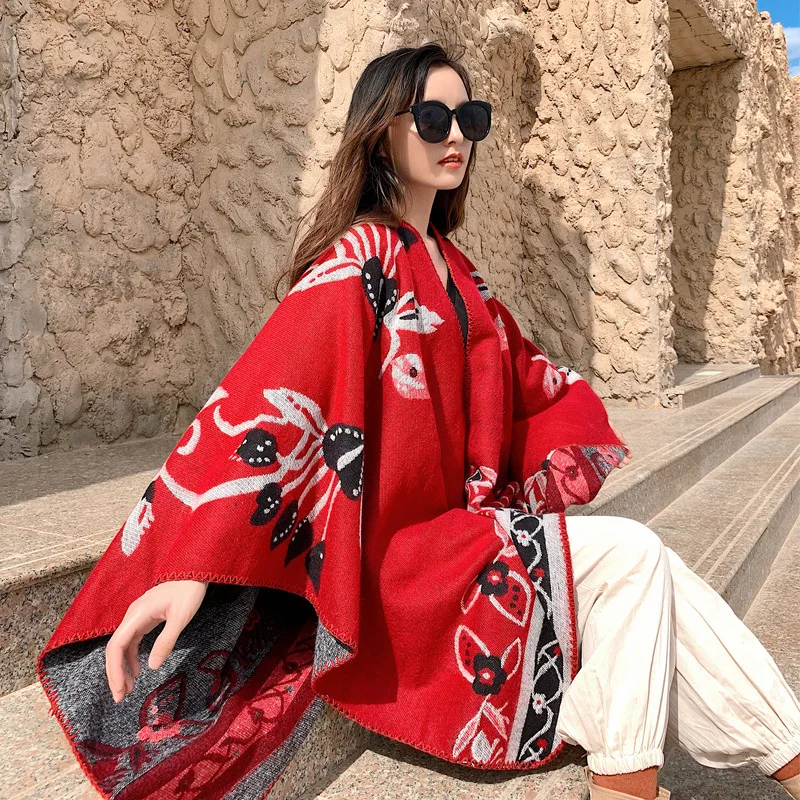 

Tibet Qinghai Travel Cloak Scarf Split Shawl Dual-use Thick Nepalese National Wind Cloak Blanket Autumn and Winter Keep Warm