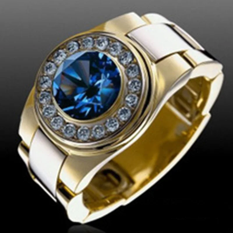 

Milangirl Wedding Ring Blue Round CZ Stone Punk Vintage Ring for Man Jewelry