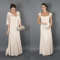 chamapnge chiffon long mother of the bridal outfits party dress for weddings 2022 robe de mariee formal dresses with lace jacke
