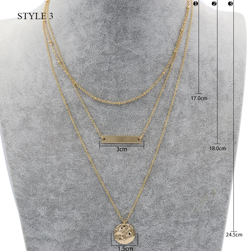Style 3 Дикое и свободное модное многослойное ожерелье на цепочке и кулоны с Луной и круглым баром, Очаровательное ожерелье-чокер для женщин, Золотое колье, Женские Ювелирные изделия - Окраска металла: Style 3