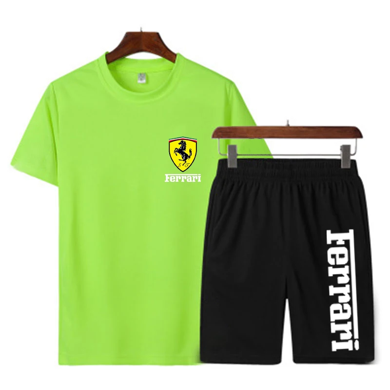 

Ferrari summer hot men's T-shirt and shorts men's suit quick drying sports fitness leisure two piece set 2021 brand