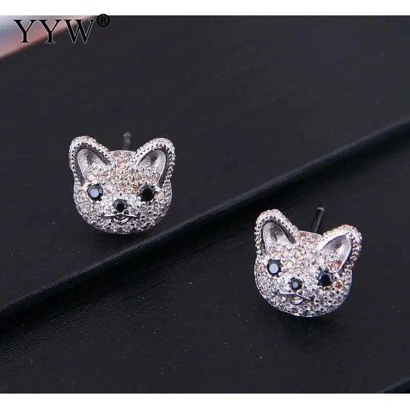 

Cute Cubic Zirconia Cat Women Stud Earrings Silver Color Animal Charm For Girl Women Femme Brinco Exquisite Ear Jewelry