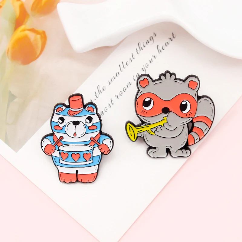 Музыкальные эмалированные булавки GDHY с животными лиса Лев медведь енот изучение