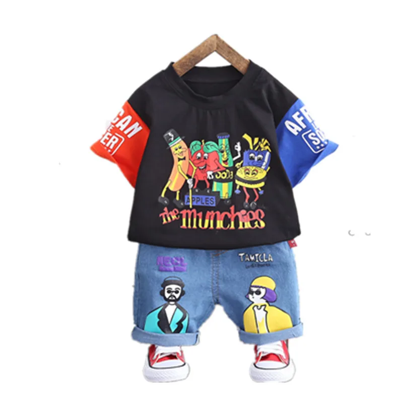 

Летние комплекты одежды для детей, комплекты одежды для мальчиков с мультипликационным принтом, топы + шорты, комплект из 2 предметов, компле...