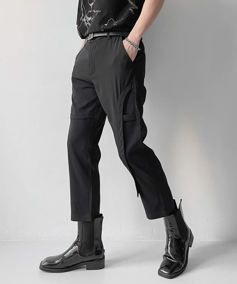 The new popular logo asymmetric tights fashion trend small foot casual trousers men's cropped trousers