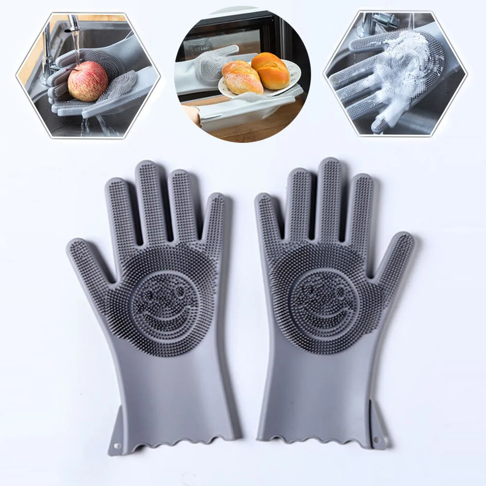 Волшебные силиконовые перчатки для мытья посуды кухонные чистки щетка домашнего