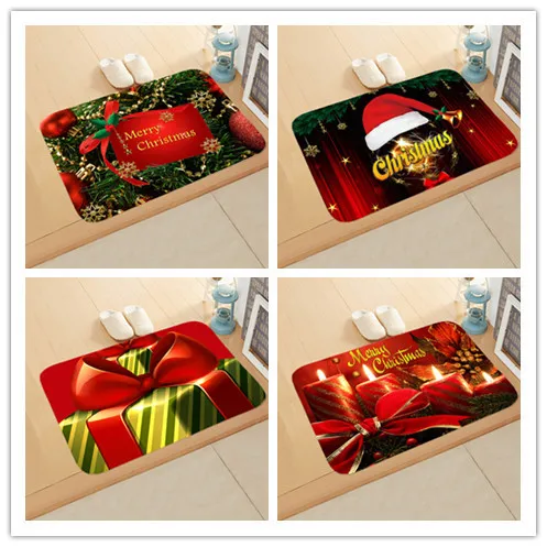 

New Red Christmas Mat Santa Claus Elk Floor Mat Xmas Non-slip Doormat Bathroom Kitchen Decor 2022 Merry Christmas indoor Decor