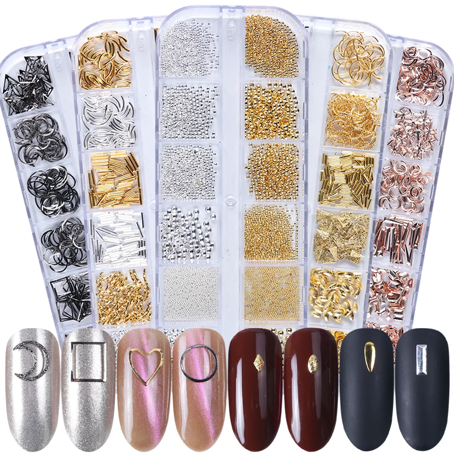 12 сеток 3D украшения для дизайна ногтей блестящие шпильки смешанные Стразы бисер