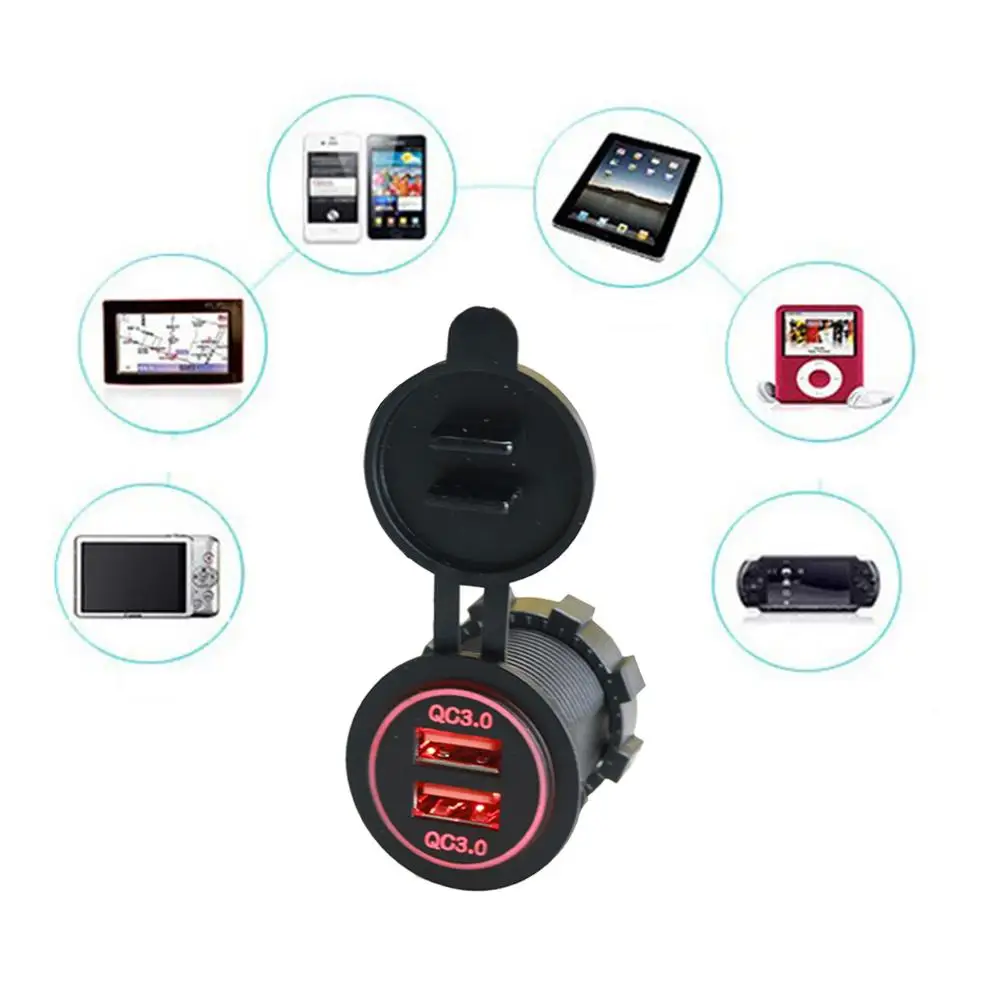 Автомобильное зарядное устройство с двумя usb портами быстрое 3 0 светодиодный
