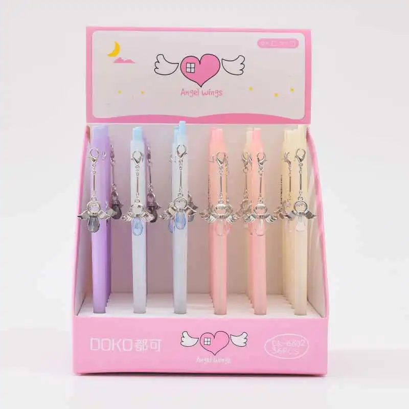 

36pcs Creative Stationery Student Pen Angel pendant Gel Pen 0.5mm Full Needle Black Ink Pen School Supplies Office Supplies