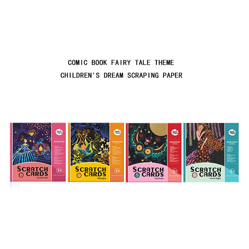 

4 Style Children's Scratch Paper Dream Scratch Painting Set Fairy Tale Theme Creative Handmade Decompression Kids Toys Gift