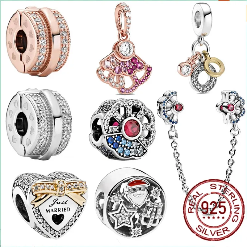 

New 2020 Blue & Pink Fan Merlion Charms Clips Beads Fit Original Pandora Charm Bracelet for Diy Jewelry Making Gift Accessories