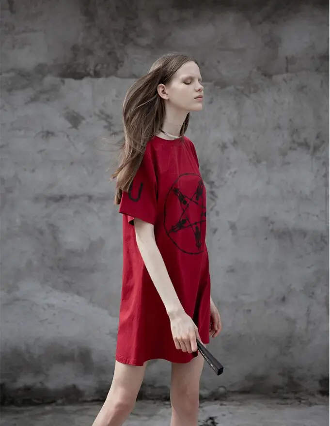 Панк рейв Женская готика пентаграмма печатных Повседневное платье PQ 375|Женские