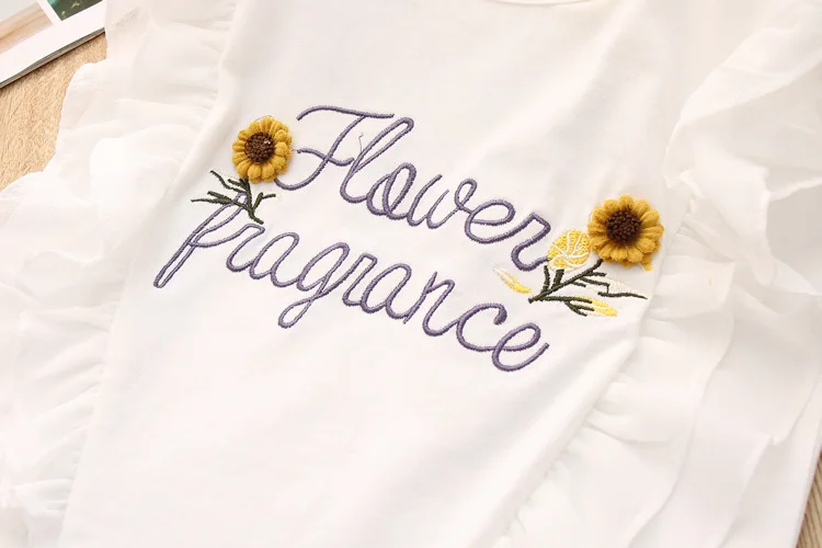 

Sunflower Embroidery Girls Clothes Sets Summer Children Clothing Brand Ruffled T-Shirt+Mesh Girls Skirts 2pcs Baby Kids Clothes