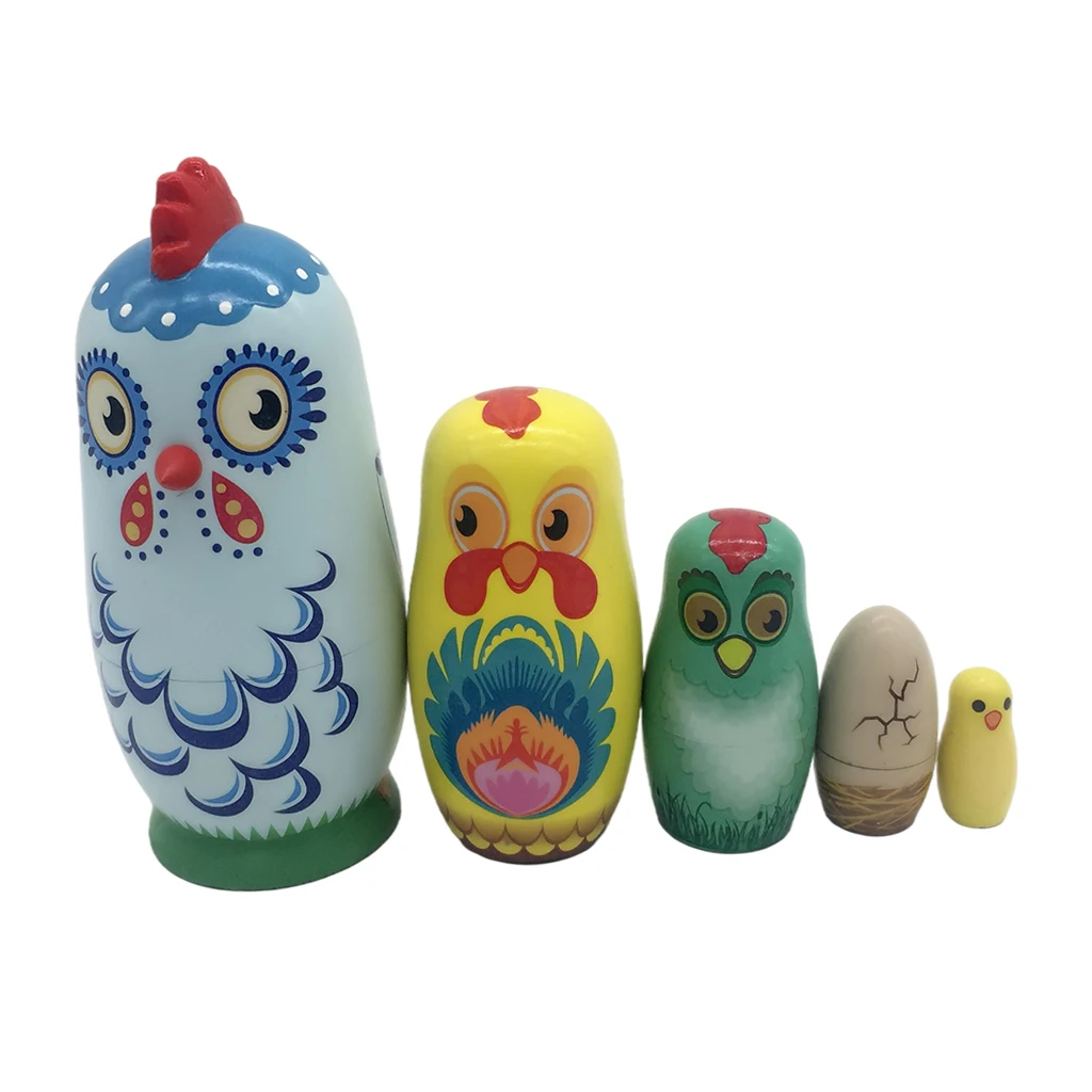 

5Pcs Traditional Russian Nesting Dolls Handpainted Babushka Wooden Dolls for Ornaments Stacking Toy Children Gifts