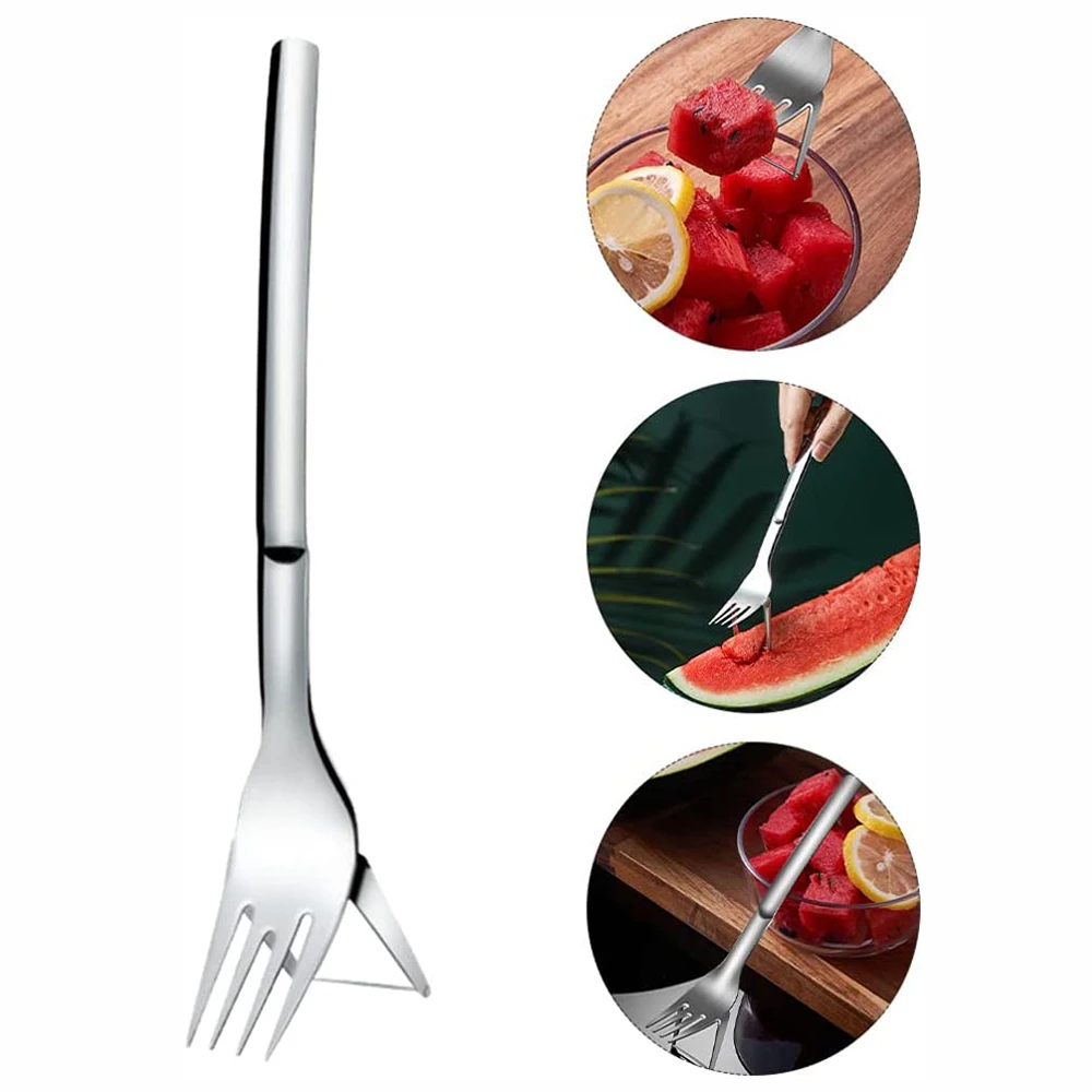 Watermelon Slicer Stainless Steel Melon Cutter Fruit Fork Vegetable Slicing Tool   Kitchen Gadgets Multi-use Silver Color