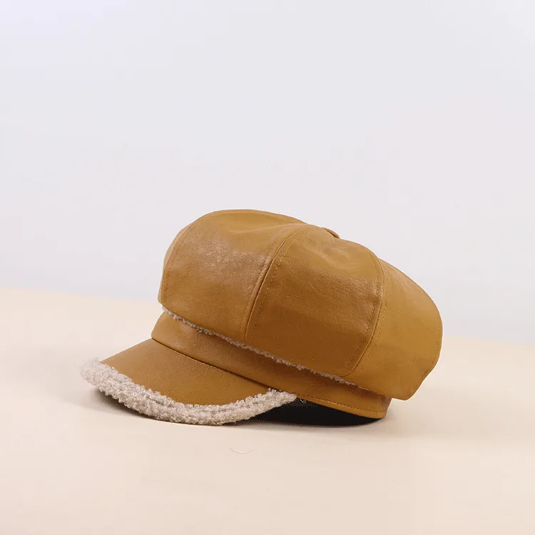 Женская шапка из овечьей шерсти зимняя плотная теплая восьмиугольная кепка