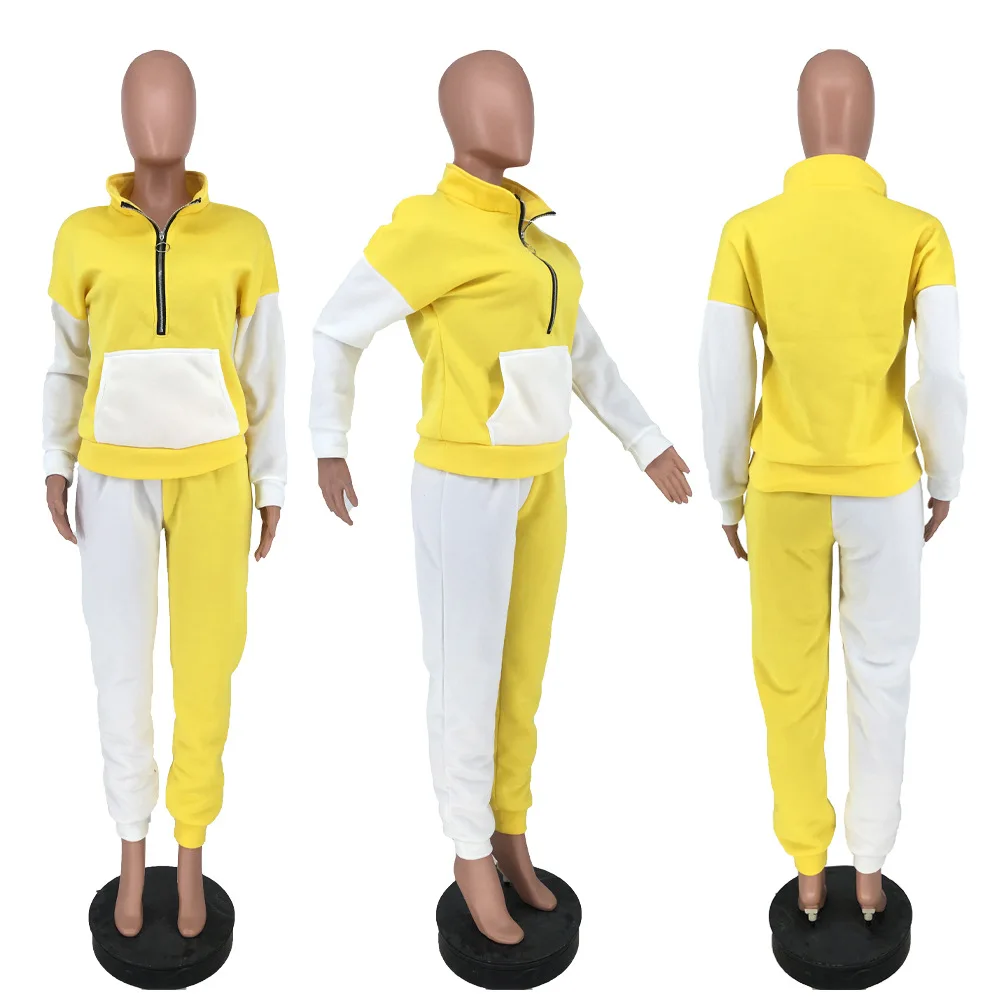 

Thick Tracksuit for Women 2020 Winter Long Sleeve Sweatershirt Sport Suit 2 Pcs Color Block Set Outfits Fashion Active Wear Sets