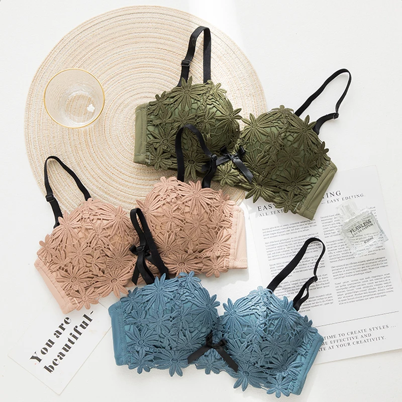 Женский кружевной бюстгальтер с цветочной вышивкой DERUILADY регулируемый пуш ап для