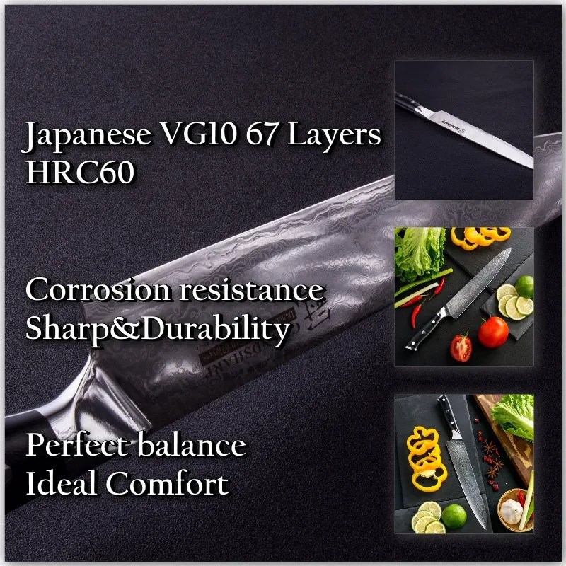 

Grandsharp 2 Pcs Kitchen Knife Set Chef Paring Damascus Kitchen Knives 67 Layer VG10 Japanese Damascus Steel Chef's Cooking Tool