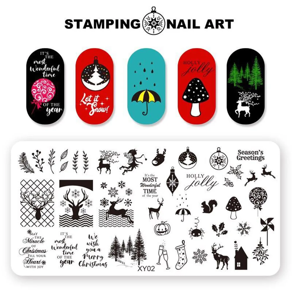 1pc Christmas Nail Stamping Plates Snowflake Elk Santa Pattern Template Stainless Steel Nail Art Stencil Manicure Tools