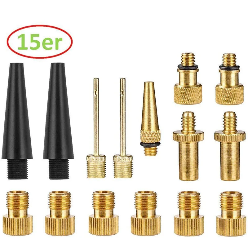 

Bicycle Valve Adapter Set 15pieces Copper Sleeve Bicycle Valve Adapter Kit Tire Pump Air Pump Accessories Bicycle Valve Adapter
