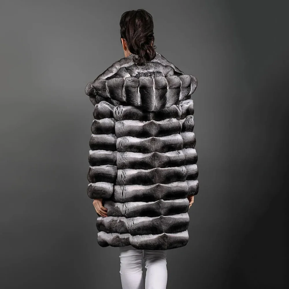 TOPFUR Hood Rex Rabbit Real Fur Chinchilla Coat Winter Thicken Warm Casual Hairy Outertwear Female 2022 New Genuine Fur Jacket
