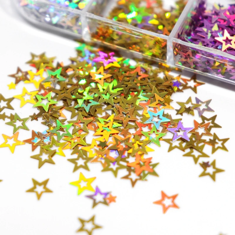 

12 Grids/Box Holographic Glitter Hollow Stars Shape Sequins Epoxy Resin Filling