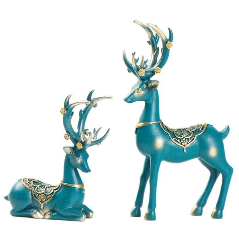 

2 Pcs Reindeer Ornaments Resin Statues Deer Figurines Sculptures Home Table Decoration