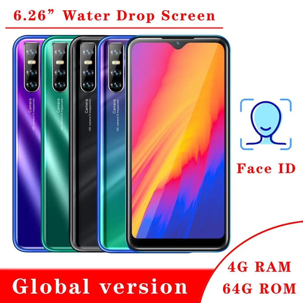 

Smartphones 6.26" Note 8t Water drop Screen Quad Core 4GB RAM 64G ROM Android Mobile Phones 13MP 3G Face ID Unlocked Celulares
