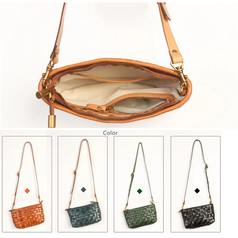 للبيع السيدات الحياكة حقيبة ساعي صغيرة جلد طبيعي فاخر اليدوية جلد البقر الكتف حقيبة يد كروس المنظم Satchels