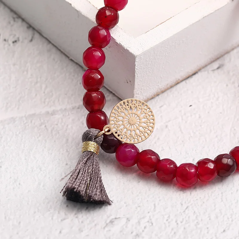 Женский браслет с бусинами и кисточками из натурального камня|Браслеты шармами| |