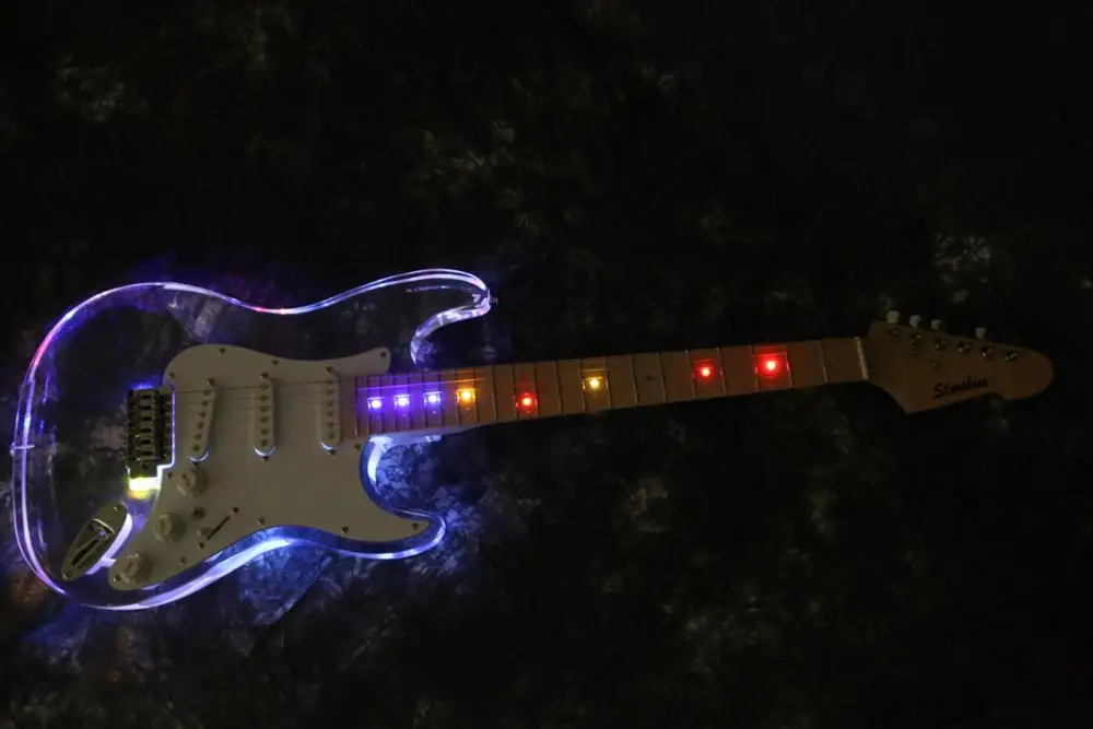 Акриловая красочная гитара со светодиодами ra звукосниматели sss клен шеи
