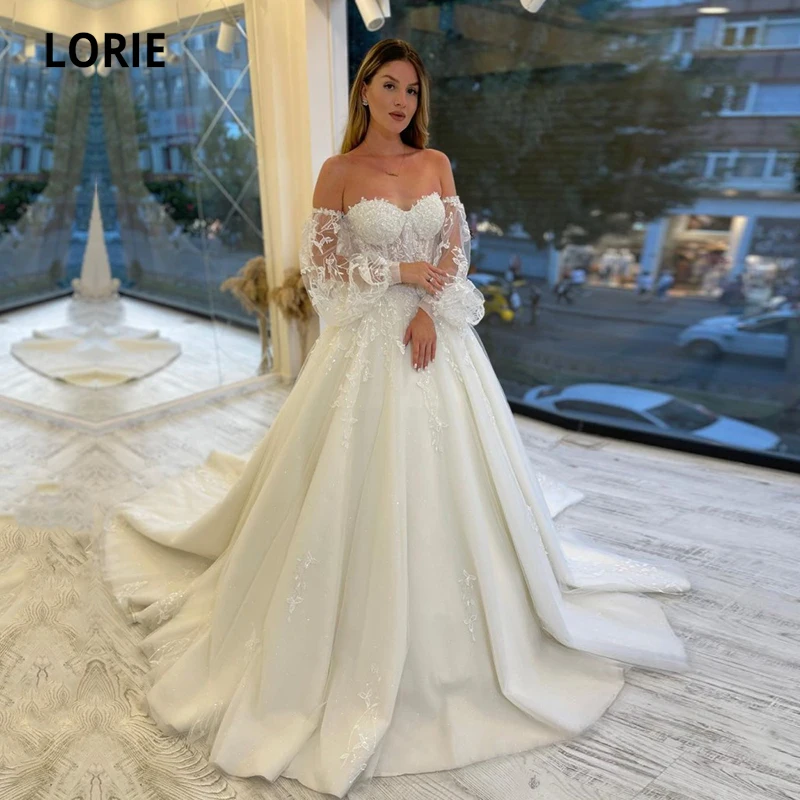 

Свадебные платья LORIE с пышными рукавами, с аппликацией сердечком, арабское свадебное платье, роскошное белое, цвета слоновой кости, 2021